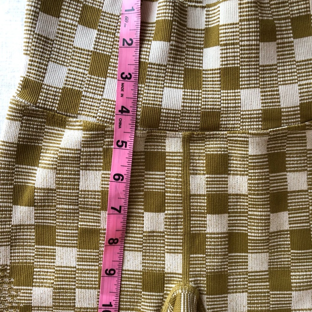 FP Movement by Free People Olive Green and Cream Checkered Bike Yoga Short